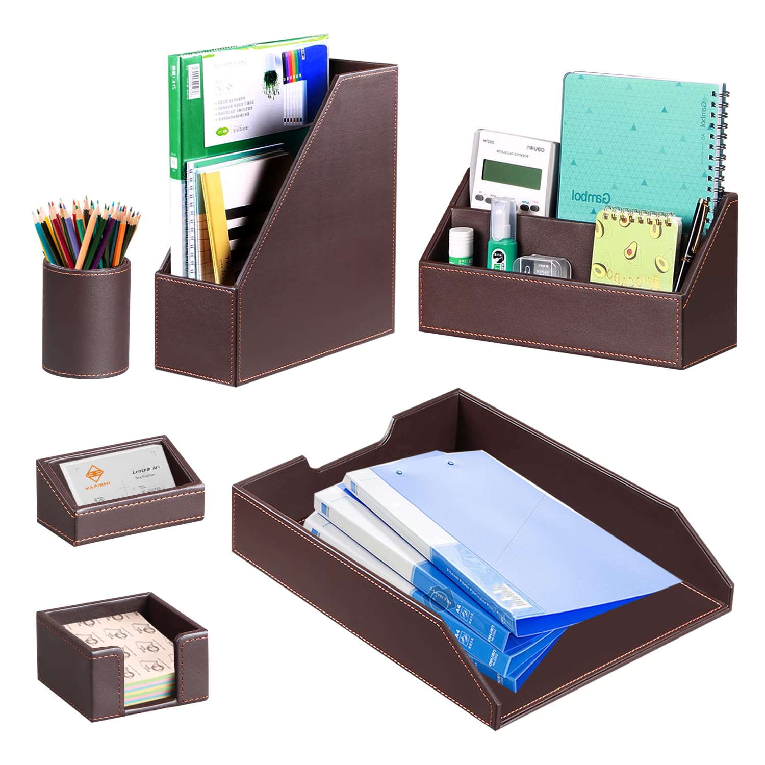 Desk Accessories And Workspace Organizers, 6 Pcs Office Supplies Organization Set- Pencil Cup, Business Card Holder, Sticky Note