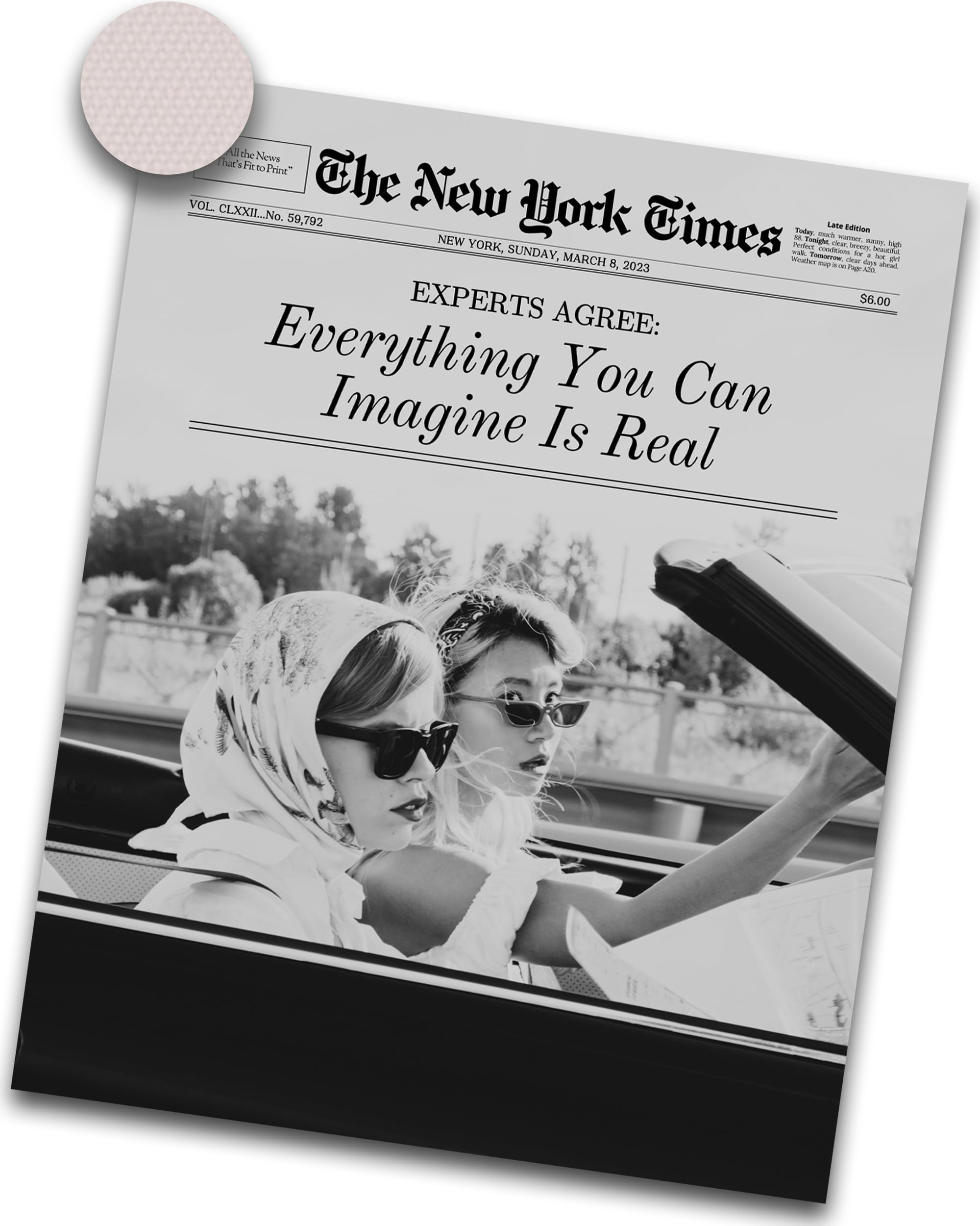 iHery Unframed Trendy Hot Girls NewsPaper Wall Art Prints,12x16in Canvas Wall Art Prints,Everything You Can Imagine Is Real Posi