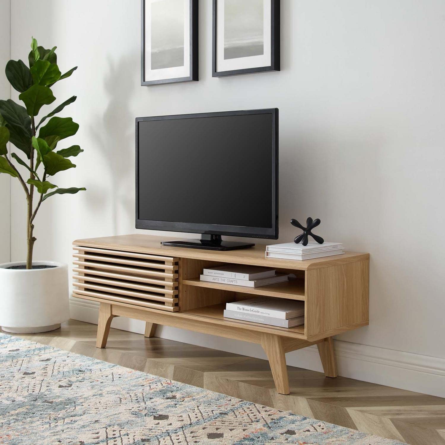 Modway Render Mid-Century Modern Low Profile 48 Inch TV Stand in Oak, 48&quot;