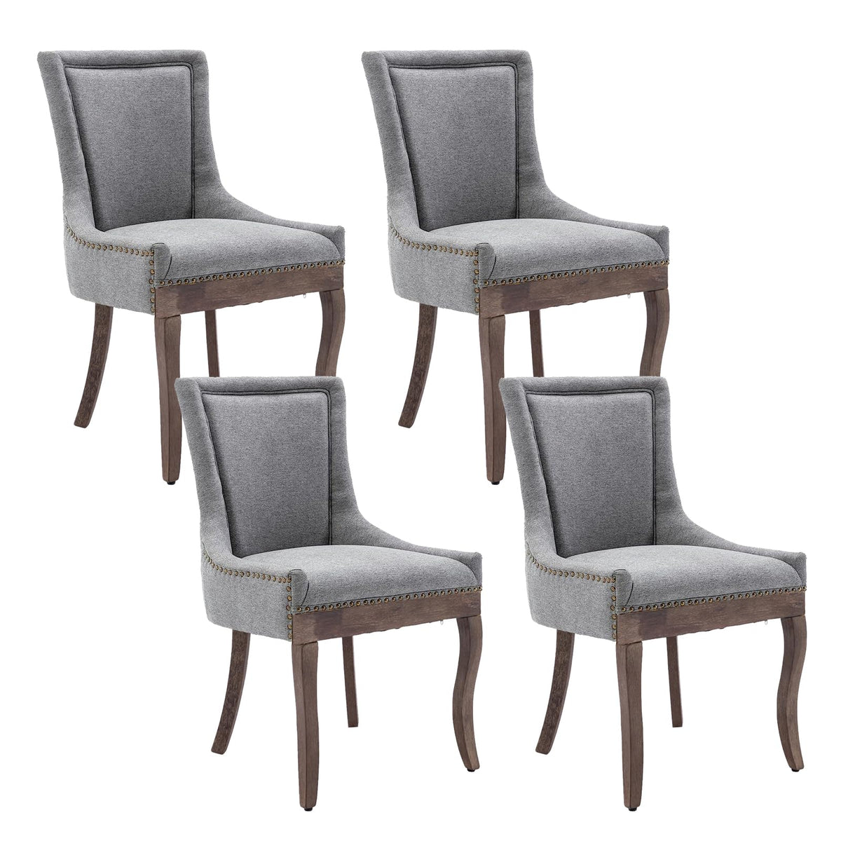 Aoowow Fabric Vintage Upholstered Side Chairs Set Of 4, Farmhouse Solid Wood Kitchen Dining Room Chairs With Nailheads Solid Woo
