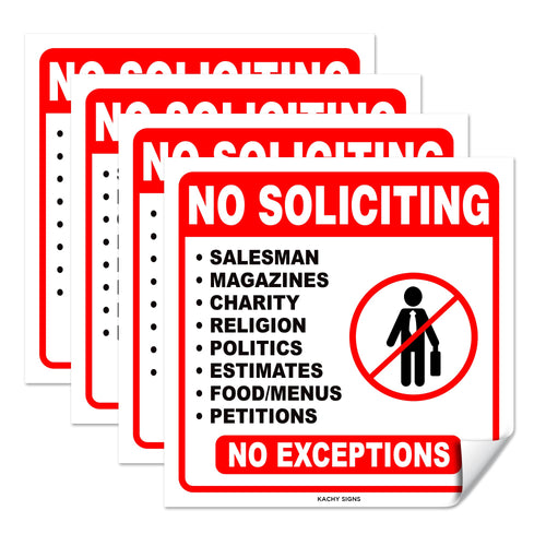 (Set Of 4) No Soliciting Sign - 6' X 6' - 4 Mil Vinyl - Laminated For Ultimate Protection & Durability - Self Adhesive Decal -