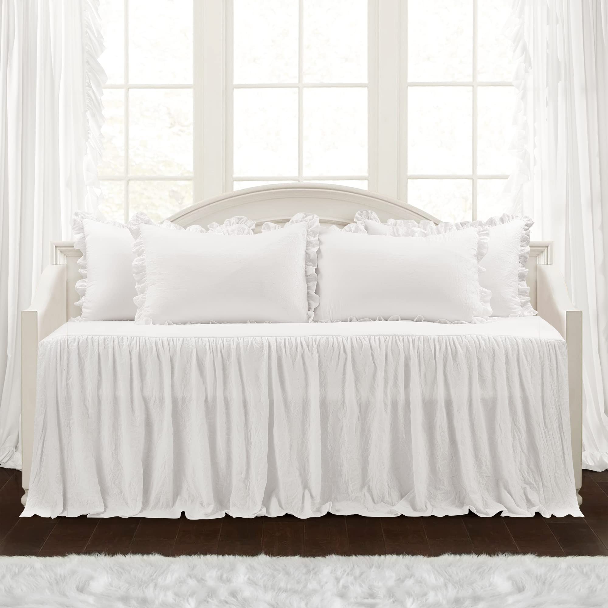 Lush Decor Ruffle Skirt Daybed Cover Set - 5 Piece Luxurious Farmhouse Bedding Set - Elegant, Charming Ruffle Detail - Timeless
