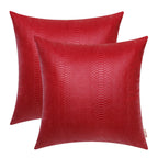 BRAWARM Christmas Red Leather Throw Pillows 20 X 20 Inches, Snake Leather Pillow Covers Pack of 2, Faux Leather Decorative Pillo