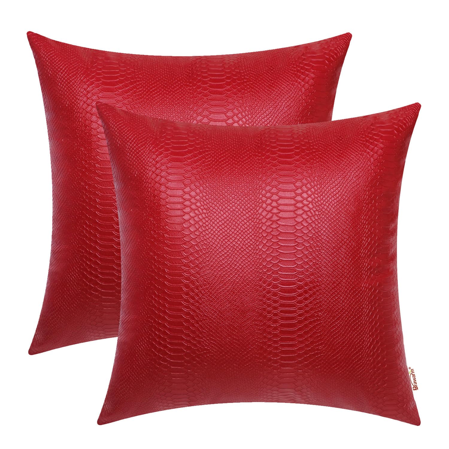Brawarm Christmas Red Leather Throw Pillows 16 X 16 Inches, Snake Leather Pillow Covers Pack Of 2, Faux Leather Decorative Pillo