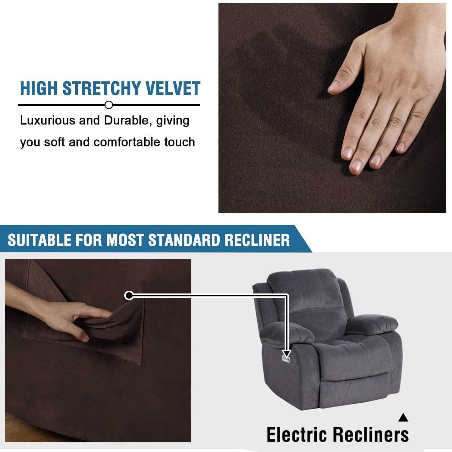 H.Versailtex Velvet Plush Slip Covers For Recliners With Arms 1-Piece Stretch Recliner Chair Covers Furniture Protector Couch So