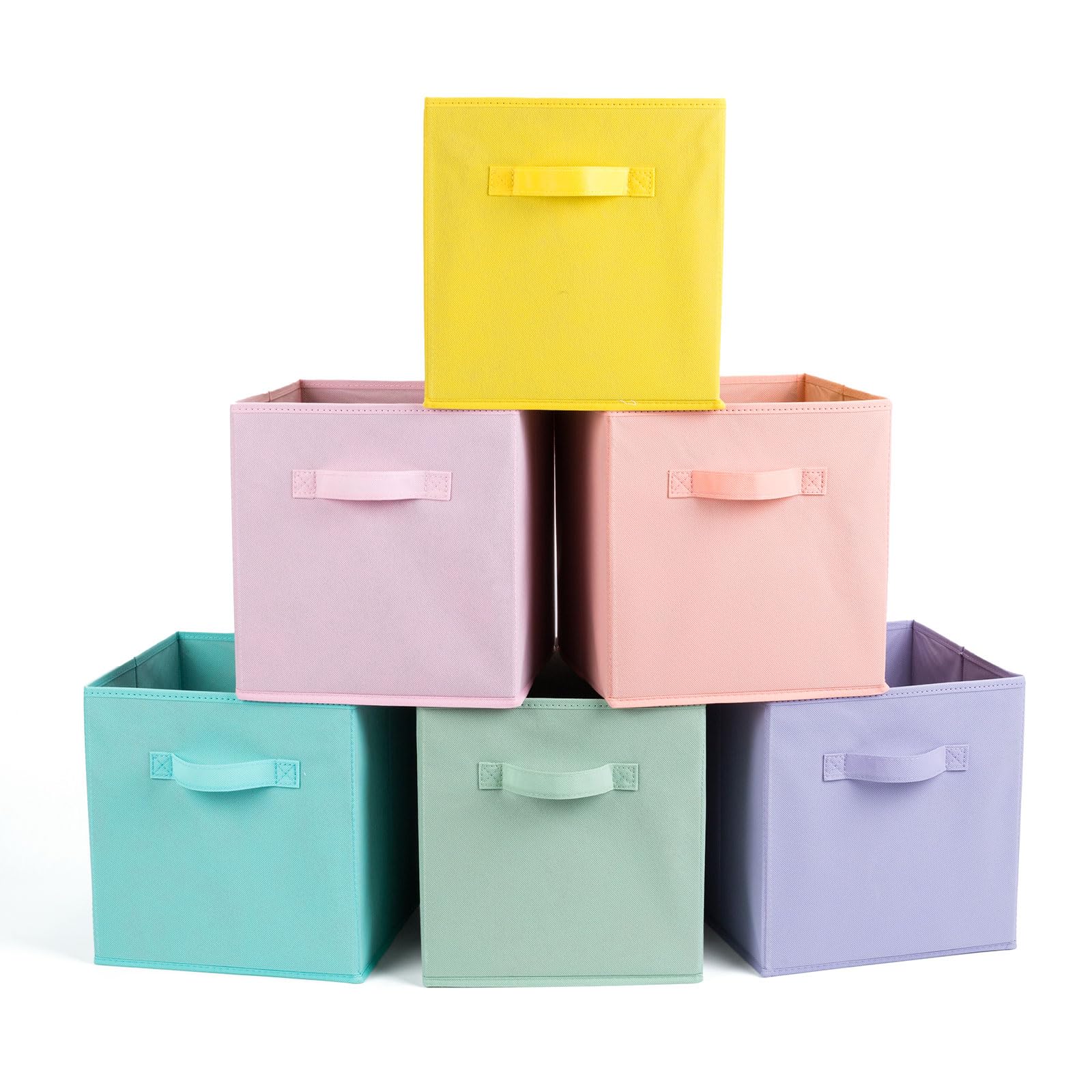 Fabric Storage Bins 6 Pack 13 inch Foldable Storage Cubes with Handles Fun Colored Durable Cube Storage Bin for Home, Playroom, 