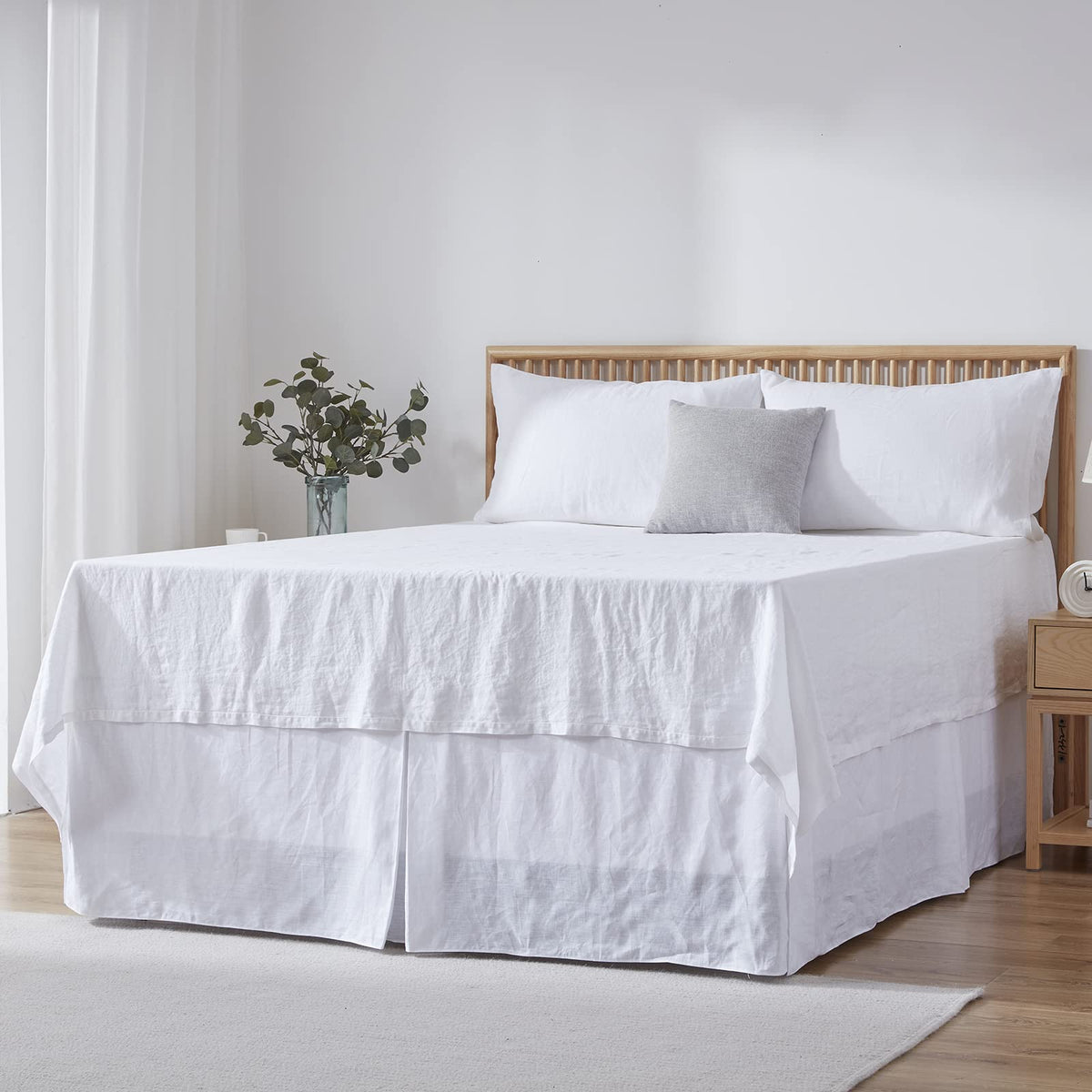 Simple&Opulence Premium Linen Bed Skirt Basic Style 18 inch Tailored Drop Dust Proof Easy Fit Breathable (18'' Basic-White, King