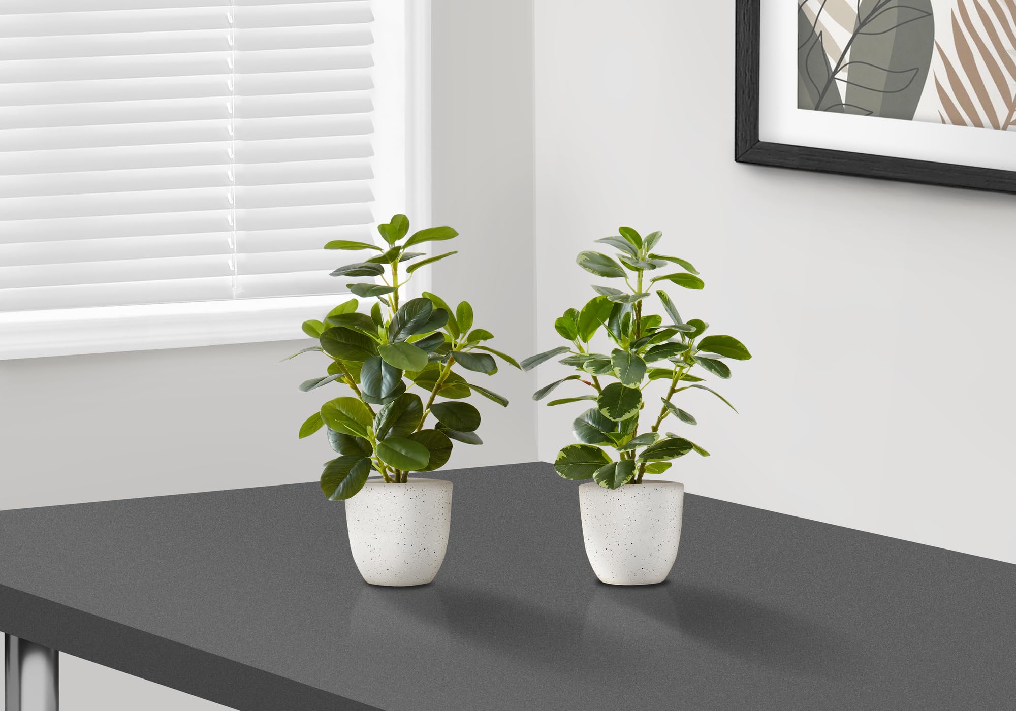 Monarch Specialties I 9557 Artificial Plant, 14' Tall, Ficus, Set of 2, Decorative, Green Leaves, White Pots
