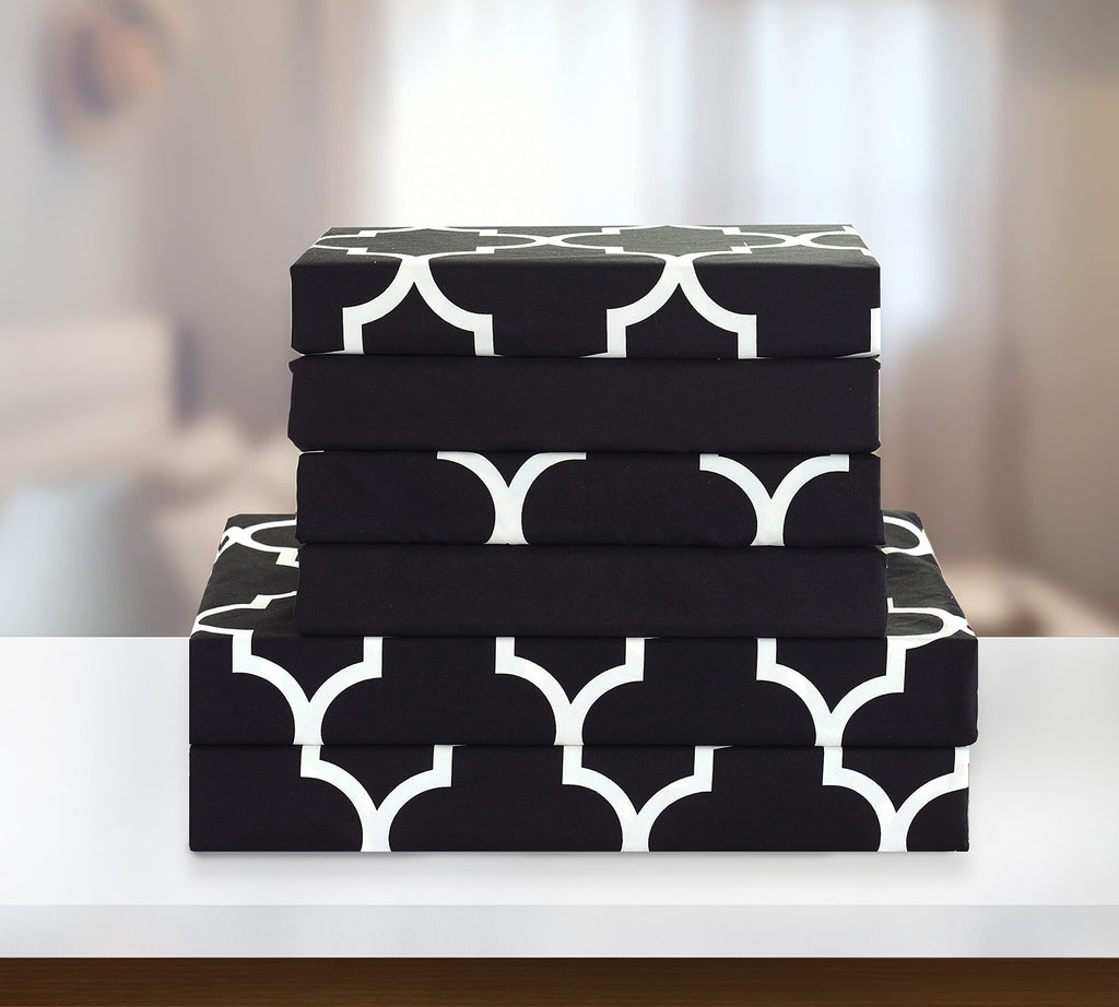 Elegant Comfort 4-Piece Moroccan Trellis Print Sheet Set, Super Cozy, Fade And Wrinkle Resistant, 1500 Premium Hotel Quality Microfiber, Deep Pocket Fitted Sheet With Smart Pockets, Twin, Black