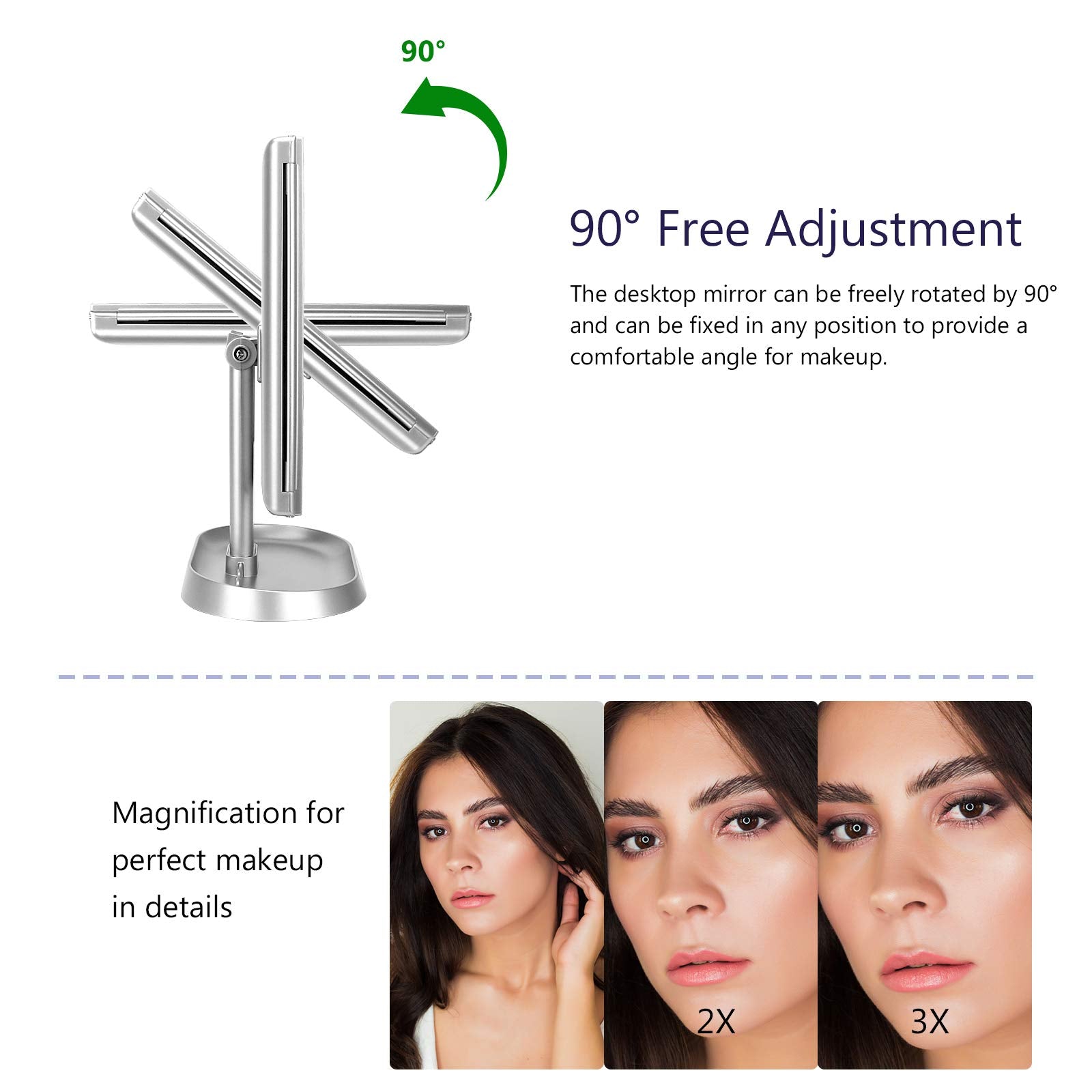 Deweisn Trifold Lighted Vanity Makeup Mirror With 21 Led Lights,1/2/3 Magnification And Dimming,Two Power Supplies Makeup Mirror