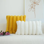 Jojusis Pack Of 2 Faux Fur Plush Decorative Throw Pillow Covers Couch Cushion Case Soft Fluffy Pillowcases Wide Stripe (Yellow,