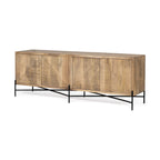HomeRoots Indian Mango Wood Brown Solid Mango Wood Finish Sideboard with 4 Cabinet Doors