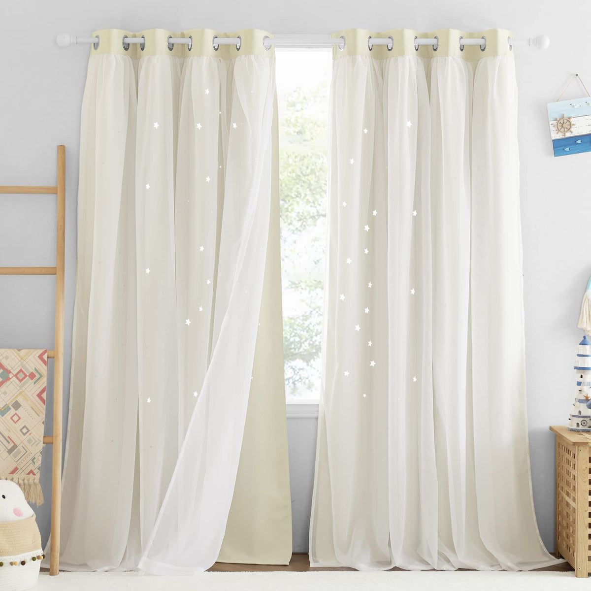 Nicetown Baby Star Blackout Curtains With Sheer 84 Inches Long, Thermal Insulated Double Layer Room Darkening Curtains For Bedro