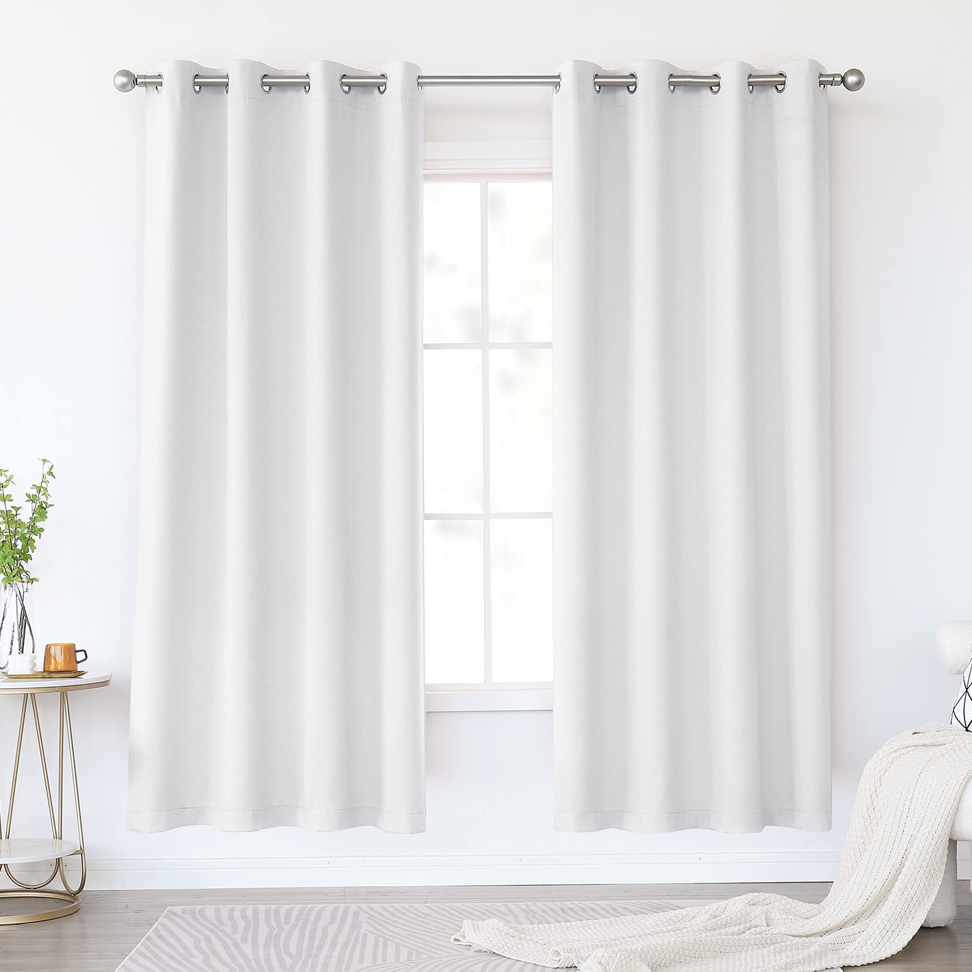 Keqiaosuocai Greyish White Curtains 72 Inch For Bedroom - Grommet Room Darkening Thermal Insulated Draperies For Living Room, 2