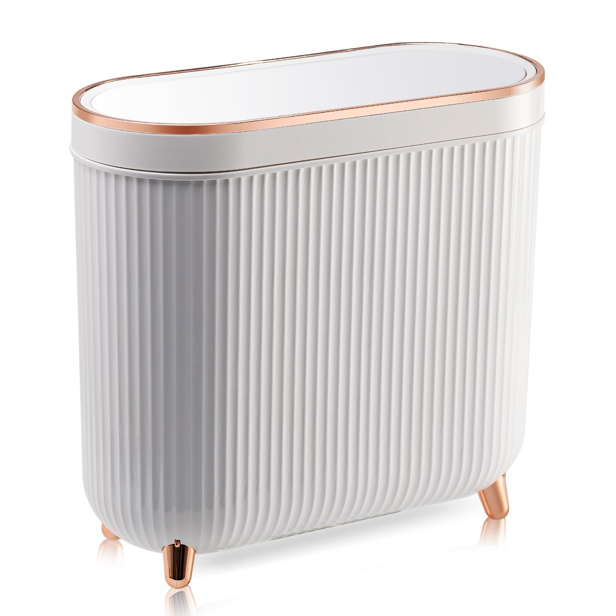 Supteron Bathroom Trash Can with Lid 3.2 Gallon Narrow Trash Can Small Plastic Trash Bin 12 Liter with Press Type Lid for Bedroo