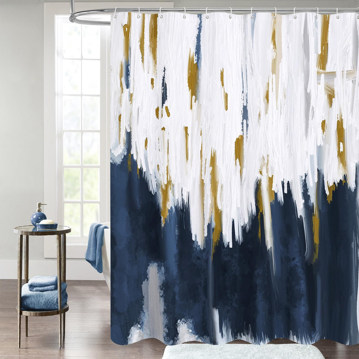 Mitovilla Grey Blue Shower Curtain, Graffiti Ombre Fabric Shower Curtains For Modern Abstract Bathroom Decor, Brush Strokes Oil