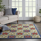 HomeRoots Blue/Multicolor 100% Polypropylene 4’ x 6’ Blue Floral Vines Indoor Outdoor Area Rug