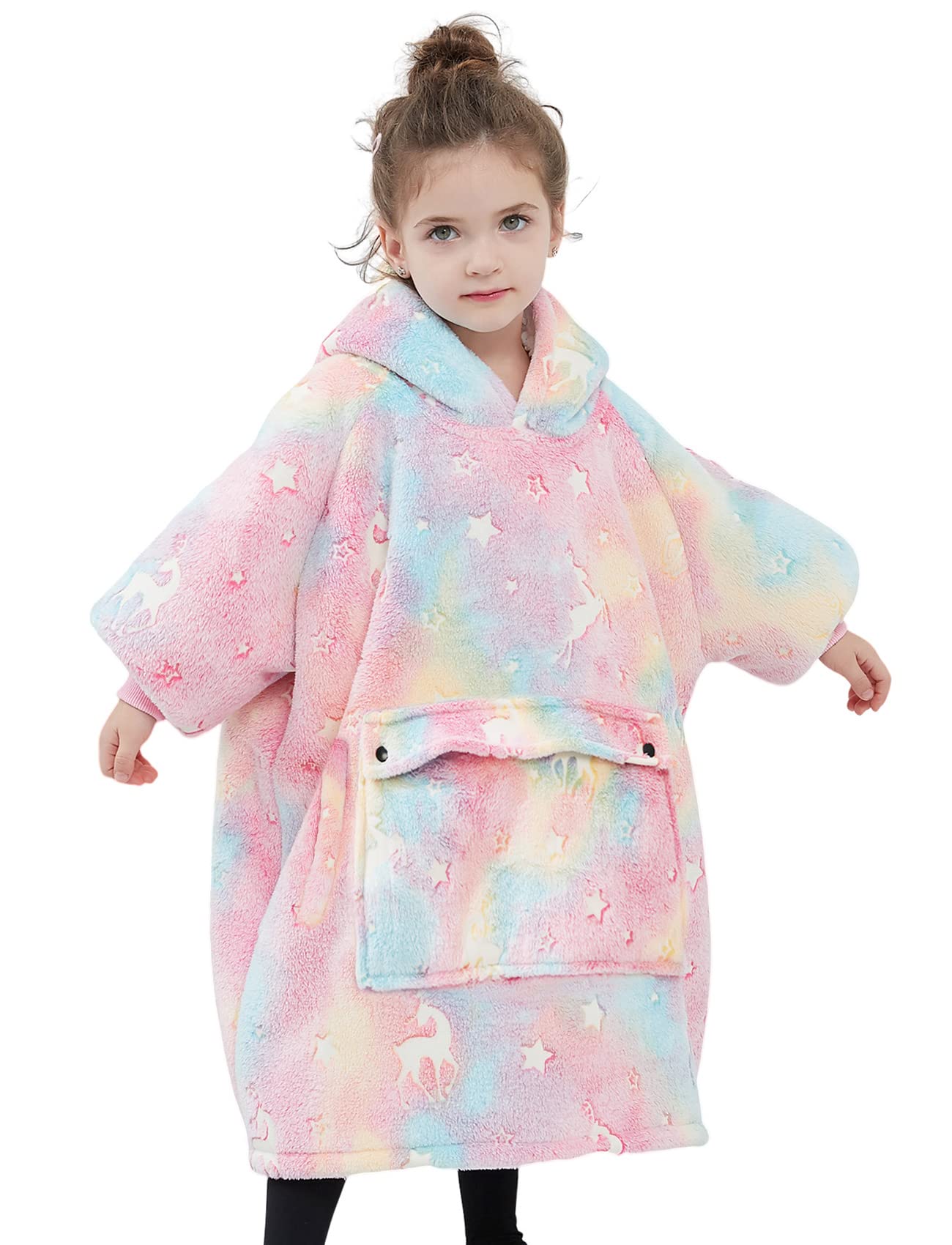 Noukow Wearable Blanket Hoodie For Toddlers Oversized Sherpa Blanket Sweatshirt Flannel Sweater Blanket 2-6 Years Old Girl Birth