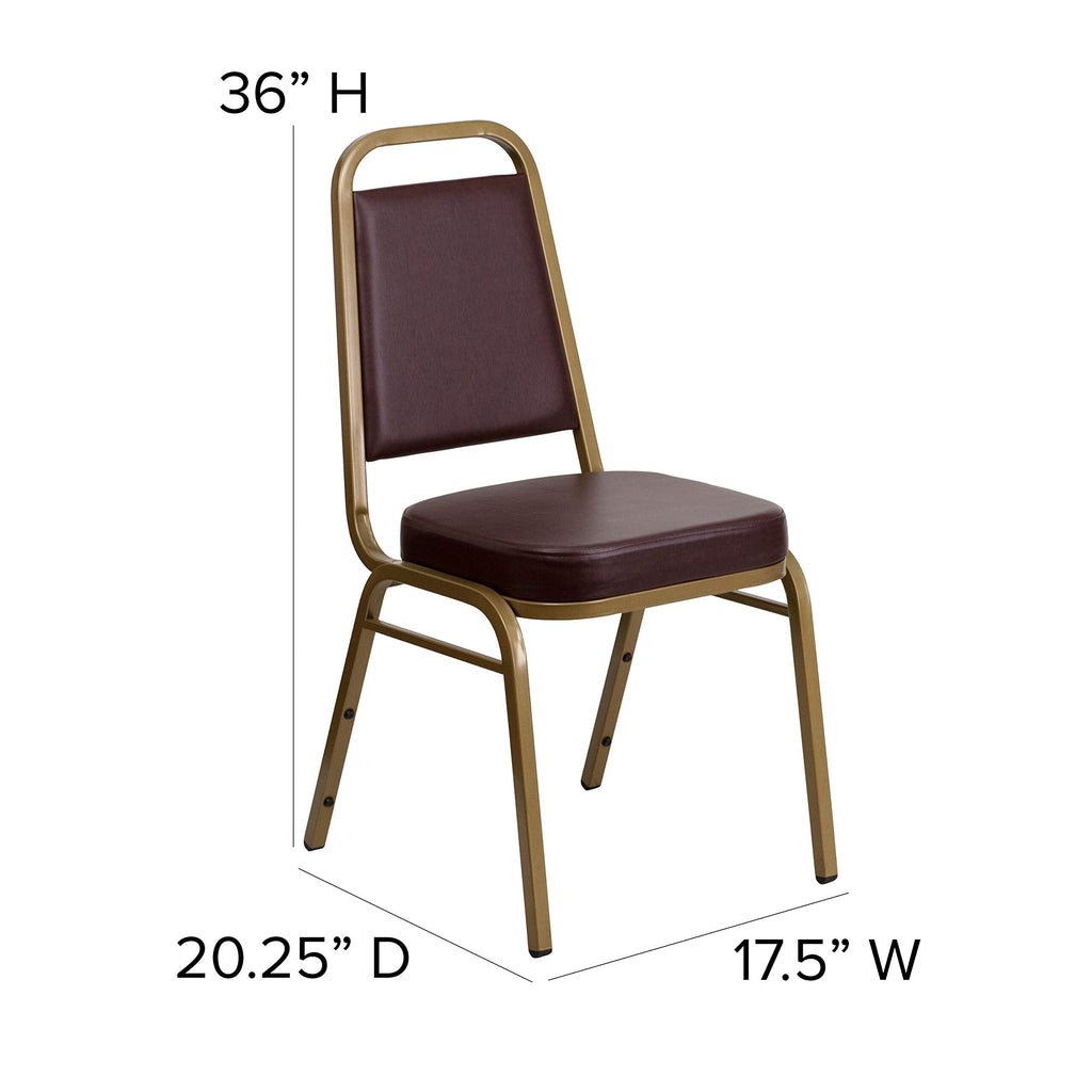 Flash Furniture HERCULES Series Trapezoidal Back Stacking Banquet Chair in Brown Vinyl - Gold Frame