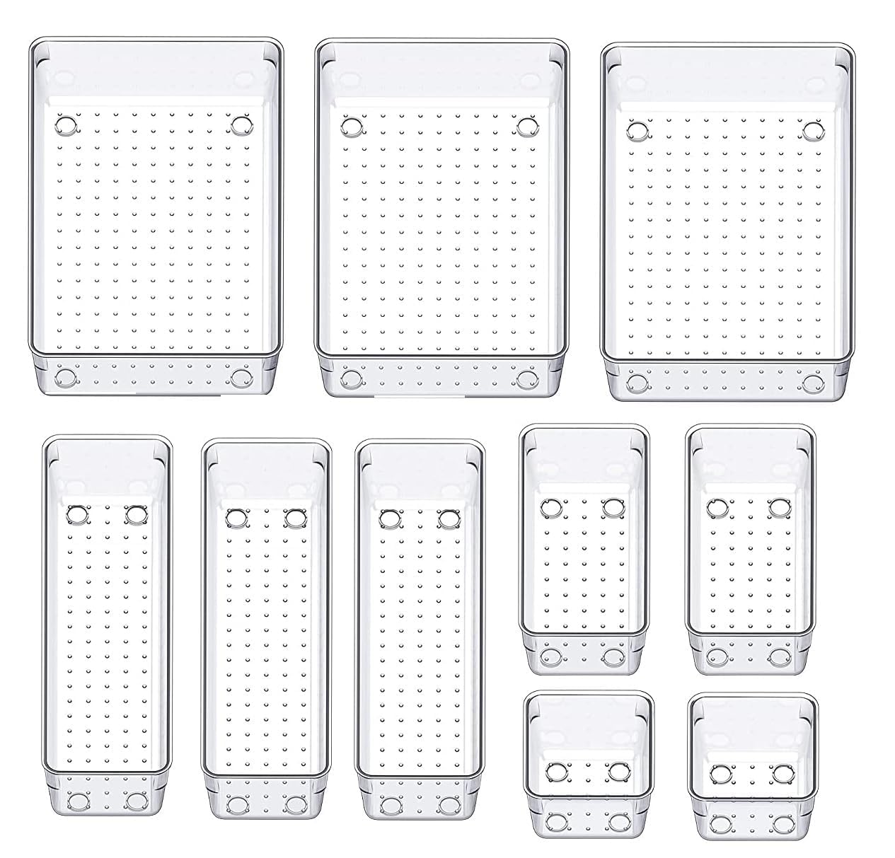 Kienlix 10 Pcs Drawer Organizer Plastic Trays Storage Tray For Makeup, Jewelries, Utensils In Bedroom Dresser, Office And Kitche