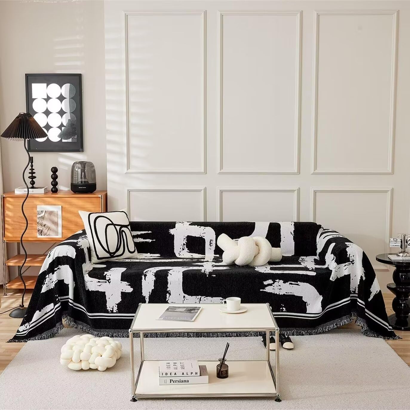 VClife Cozy Chenille Dog Couch Cover Boho White Black Stripe Geometric Sofa Slipcover for Sectional Couch Minimalism Non Slip L 