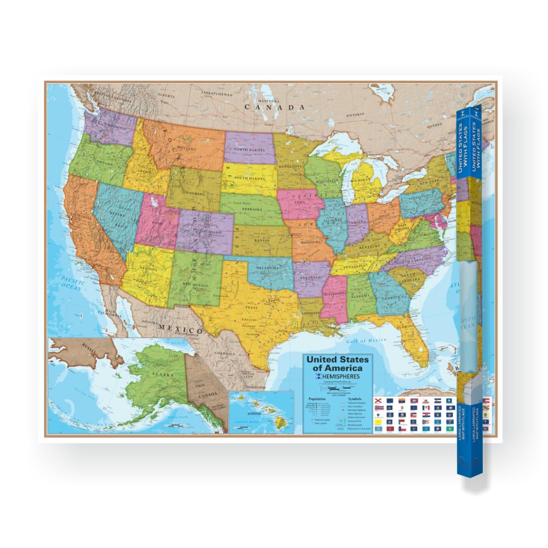 Waypoint Geographic Blue Ocean Series Usa Wall Map, Laminated World Map Poster, Educational Wall Art For Home, Classroom, Or Off