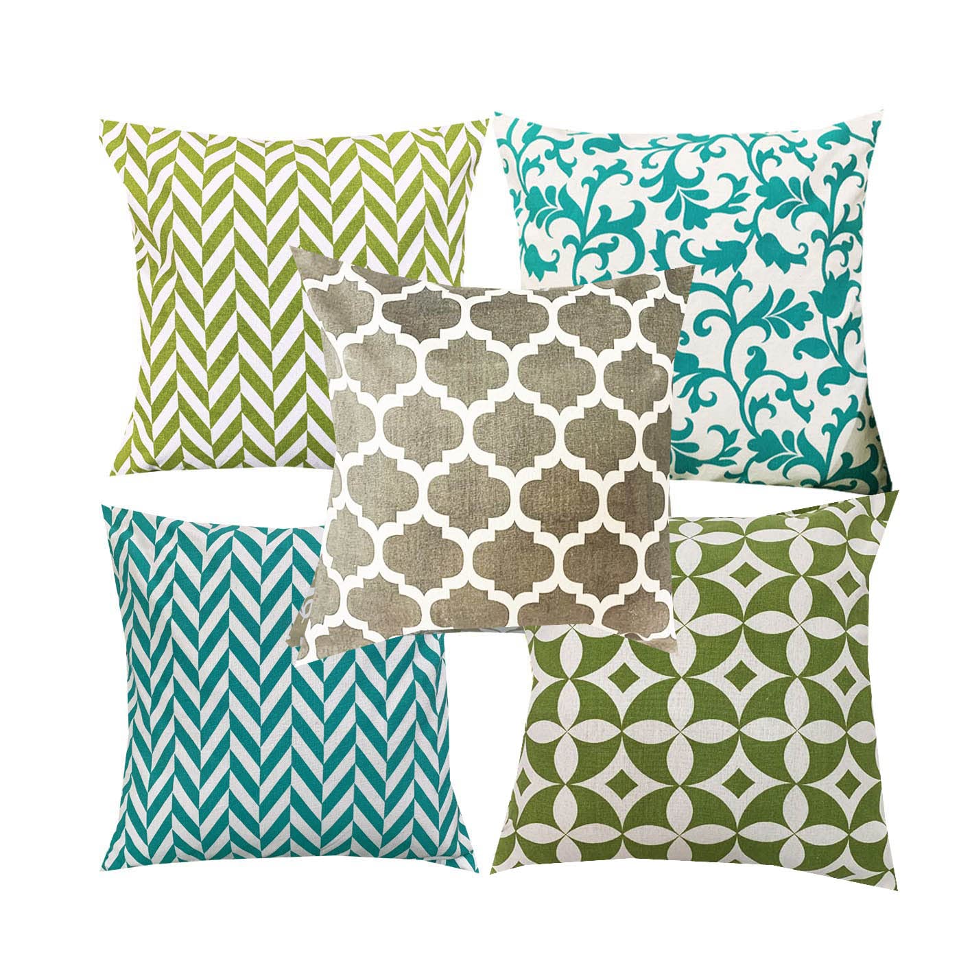 Vireo 100% Cotton Grey Ethenic Pattern Decorative Throw Pillow/Cushion Covers Set 16X16 Inchs Set Of 5 Pcs