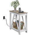 WLIVE Farmhouse End Table, Narrow Side Table with Charging Station, Slim End Table, Side Table for Bedroom, Living Room, Small S