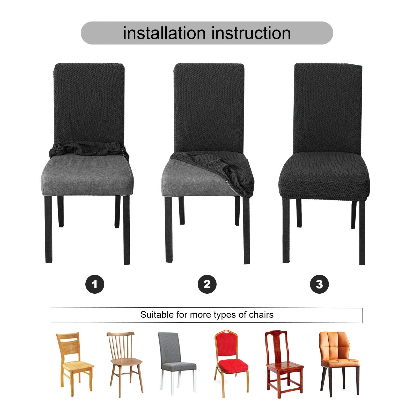 Genina Waterproof Chair Covers For Dining Room Dining Chair Covers Kitchen Parsons Chair Covers (Gray, 6 Pcs)