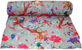 V Vedant Designs Indian Bird Print Handmade Cotton Kantha Quilt Twin Bedspreads Kantha Throw Bedding Balnket Quilt (90x60 Inch)