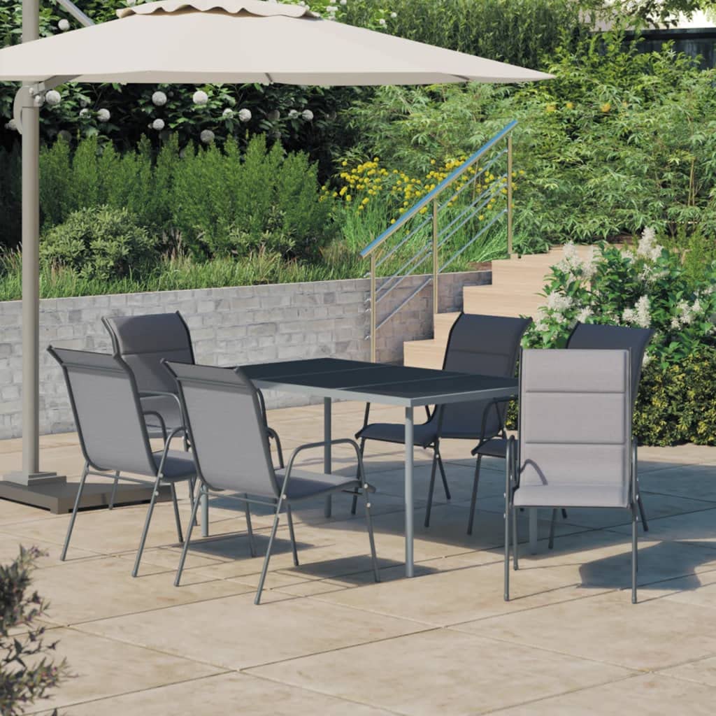 vidaXL Patio Dining Set 7 Piece Outdoor Garden Terrace Yard Patio Table and Chair Seating Seat Sitting Chair Dining Set Furniture Steel Anthracite