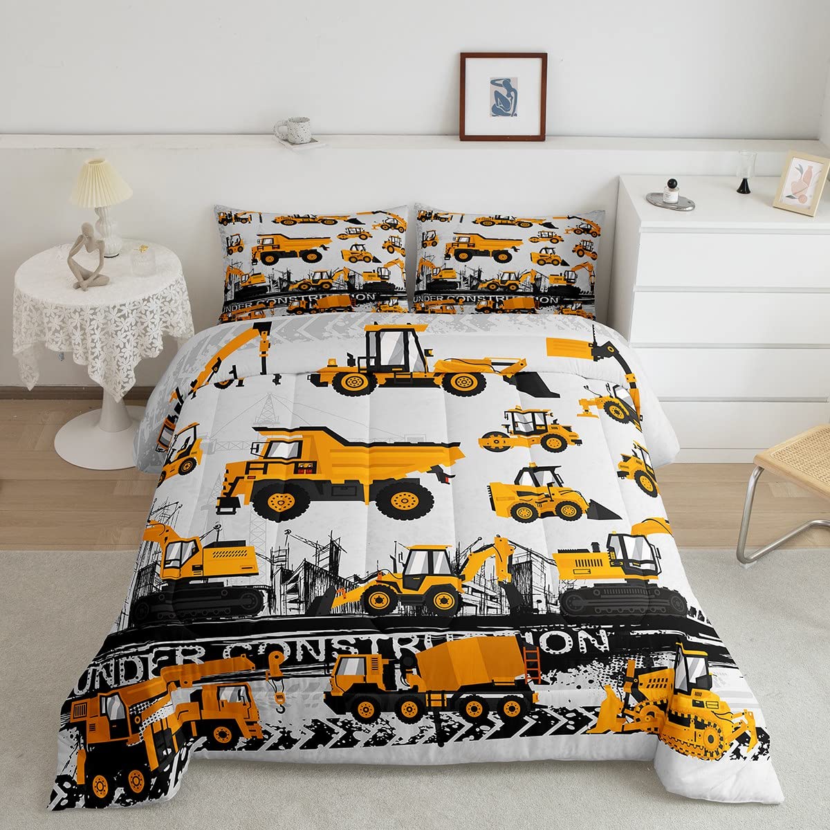 Feelyou Under Construction Comforter Set Vehicles Truck Car Bedding Set For Kids Boys Girls Children Cartoon Excavator Comforter
