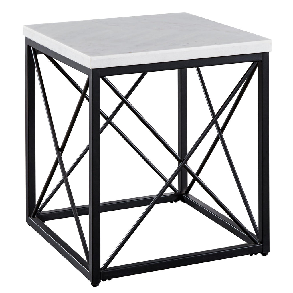 Steve Silver Furniture Skyler White Marble Square Top End Table, Sofa Table for Small Space, Living Room, Bed Room, Nightstand, Modern Styled Iron Base, Marble Top, 16"D x 30"W x 40"H, Black, White