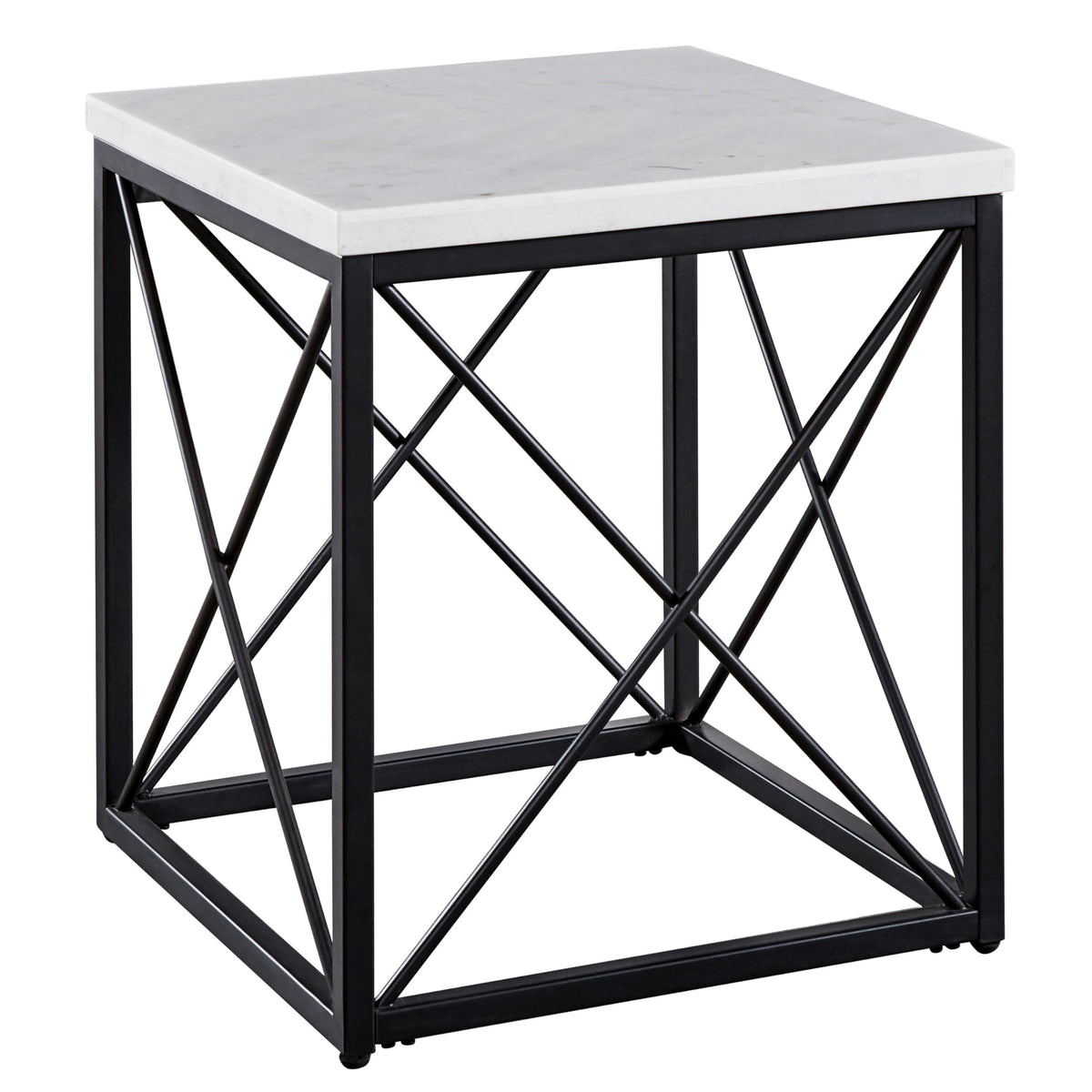 Steve Silver Furniture Skyler White Marble Square Top End Table, Sofa Table for Small Space, Living Room, Bed Room, Nightstand, Modern Styled Iron Base, Marble Top, 16&quot;D x 30&quot;W x 40&quot;H, Black, White