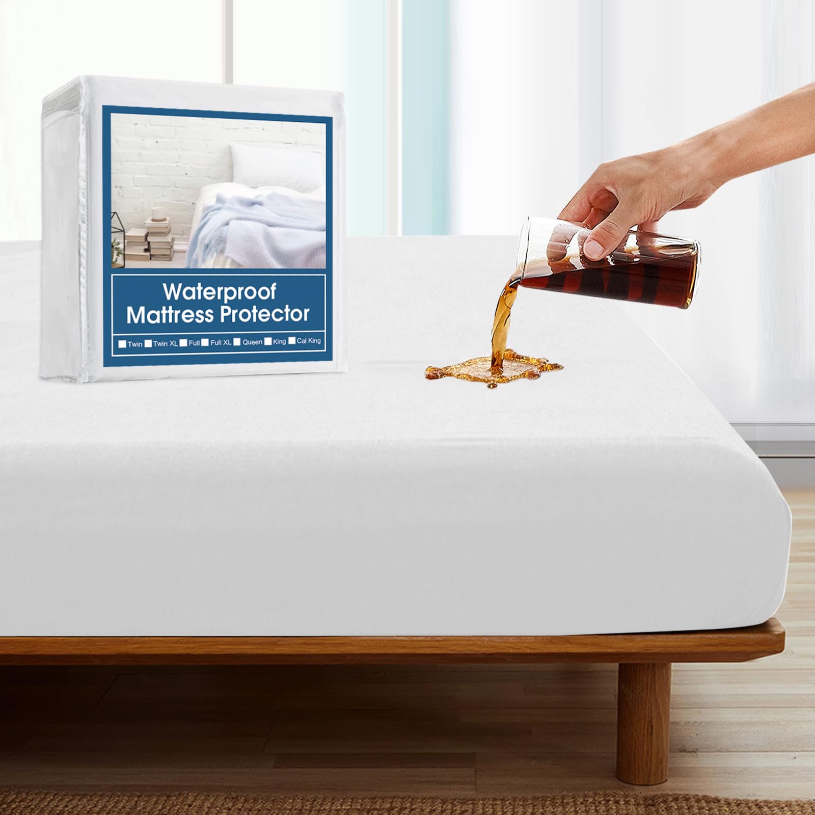 Springspirit Queen Mattress Protector, Queen Size Mattress Cover Protector Waterproof With Deep Pocket Up To 14, Queen Size Bed,