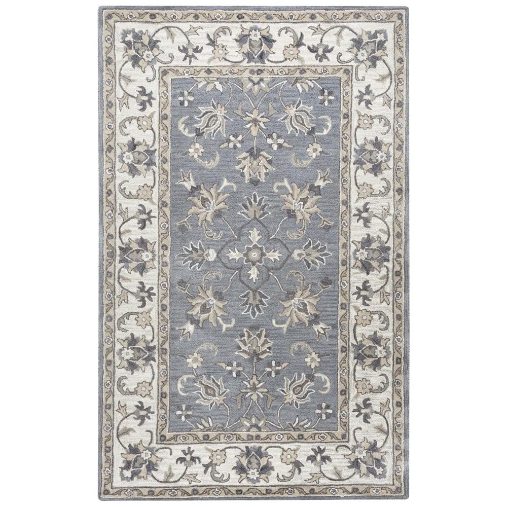 Rizzy Home Liberty Collection Gray Border Rug 2'6" X 8' Runner Contains Latex Wool Border Stain Resistant, Handmade 8' Runner Runner, Indoor Rectangle