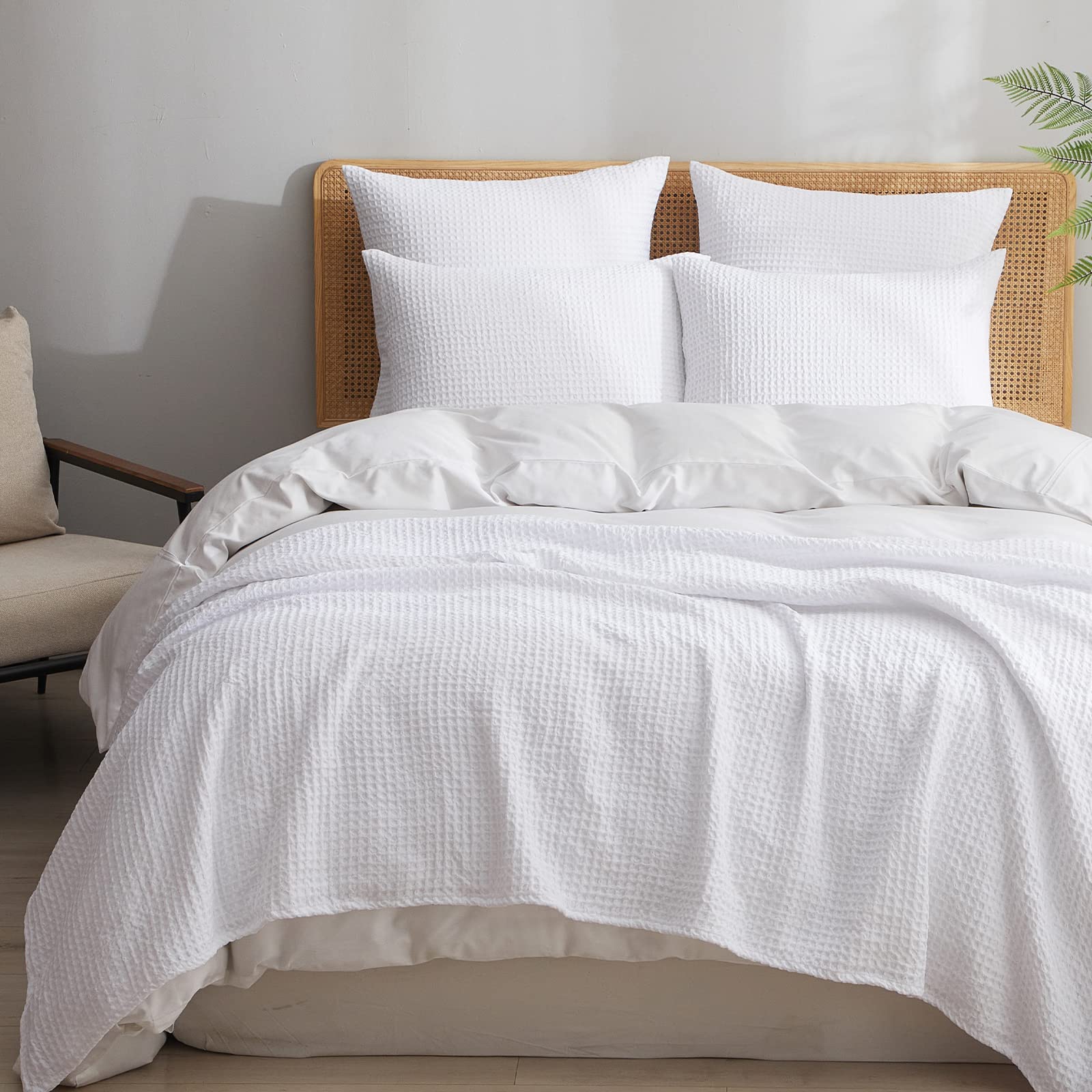 Phf Ultra Soft Waffle Weave Pillowcases King Size 20' X 36' 2 Pack, No Insert, Breathable Skin-Friendly Pillow Shams, Decorative Waffle Weave Pillow Case Covers, White