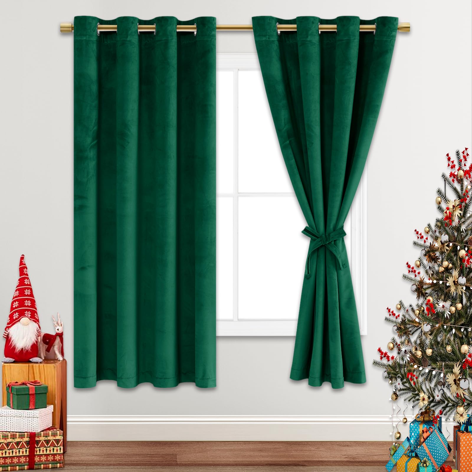 Jiuzhen Green Velvet Curtains For Bedroom - Super Soft Room Darkening Thermal Insulating Window Drapes For Home Office Study Roo