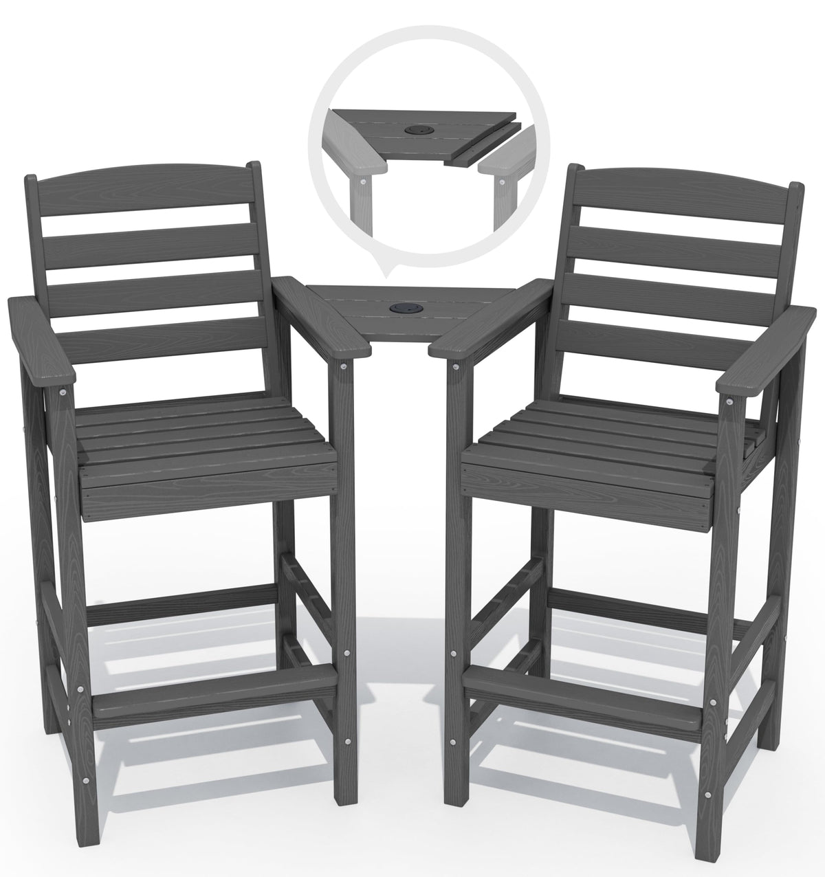 Serwall Tall Adirondack Chairs Set Of 2 With Connecting Table, Grey