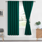 Hiasan Christmas Curtains 63 inch Long Sewn with Tiebacks, Rod Pocket & Back Tab Blackout Thermal Insulated Emerald Green Drapes