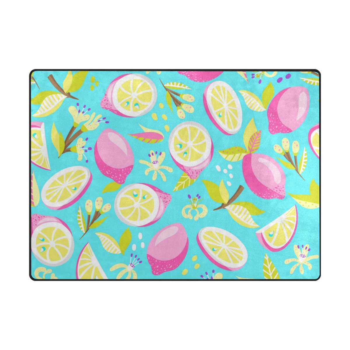 My Little Nest Area Rug Bright Pink Lemons Lightweight Non-Slip Soft Mat 4' X 5'3&quot;, Memory Sponge Indoor Outdoor Decor Carpet For Living Dining Room Bedroom Office Kitchen