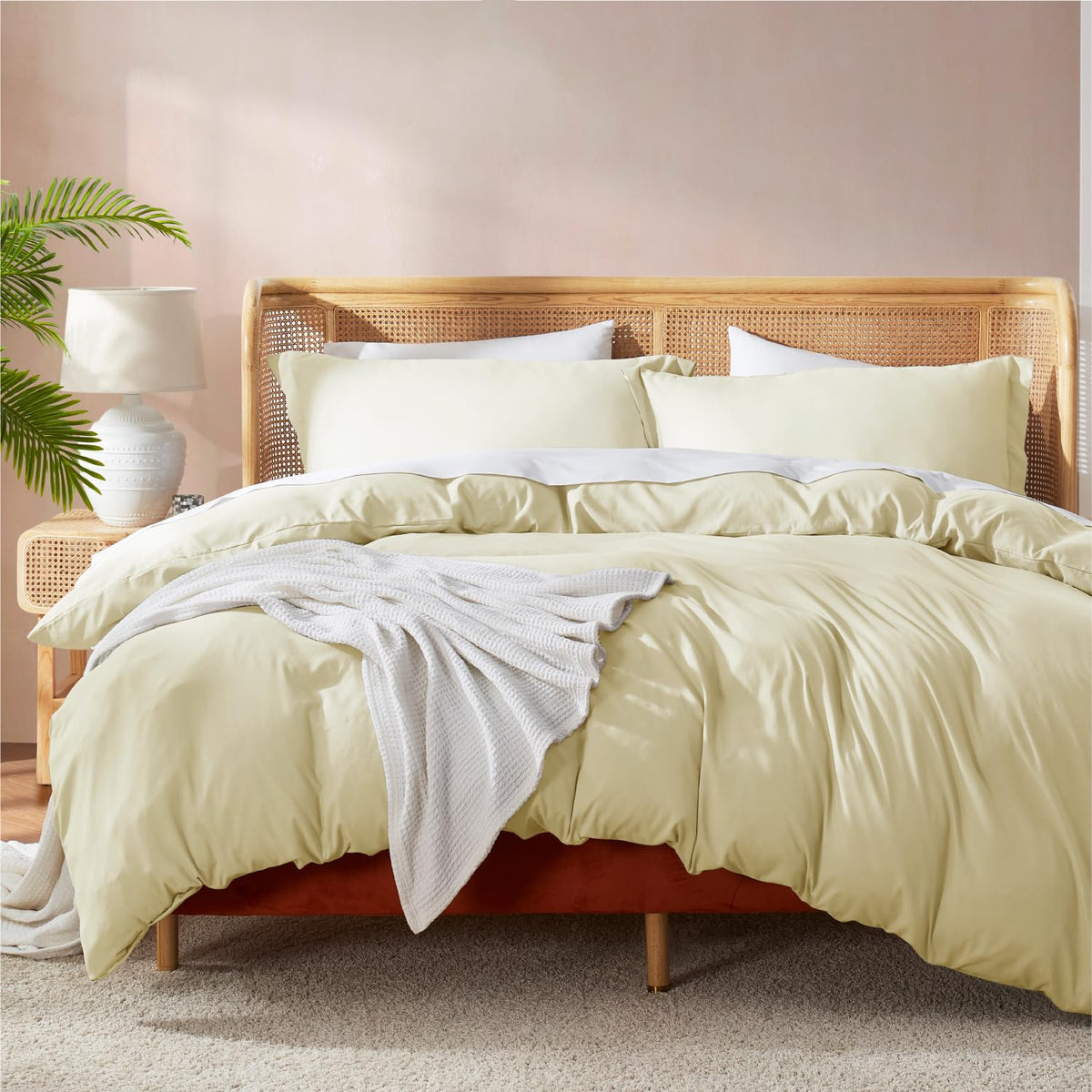 Nestl Vanilla Yellow Duvet Cover Queen Size - Soft Double Brushed Queen Duvet Cover Set, 3 Piece, With Button Closure, 1 Duvet C
