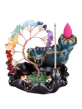 Jovivi Backflow Incense Burner Ceramic Incense Waterfall,7 Chakra Stones Healing Crystal Money Tree Incense Holder for Wealth, G
