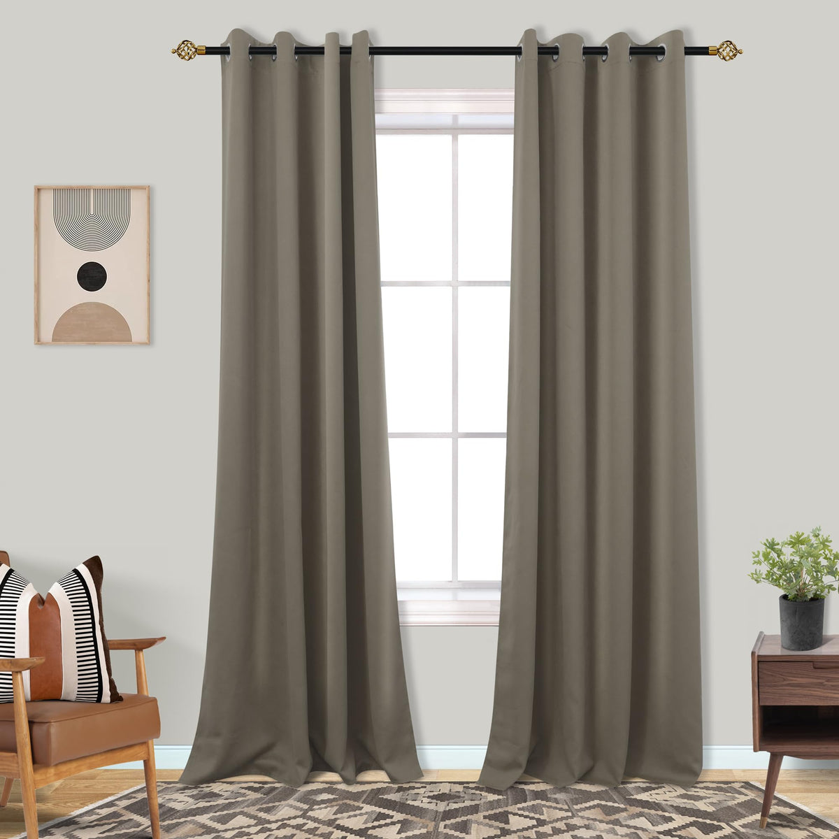 Mrs.Naturall 52X90 Inches Long Taupe Curtains For Dining Room 2 Panels Blackout Room Darkening Curtain For Bedroom