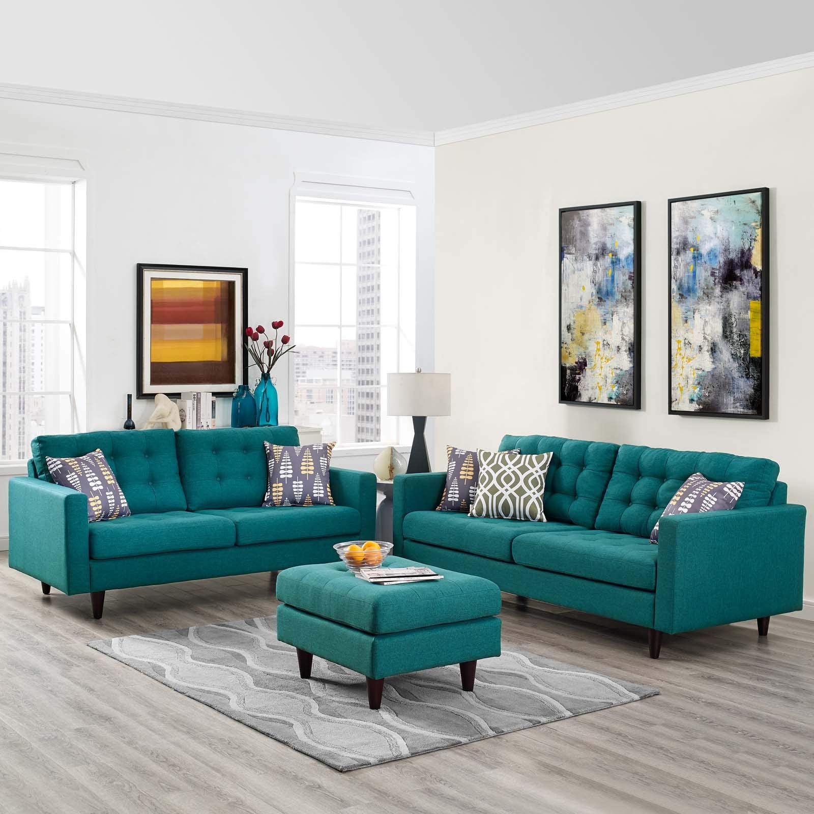 Modway Empress Sofa And Loveseat Set Of 2, Teal