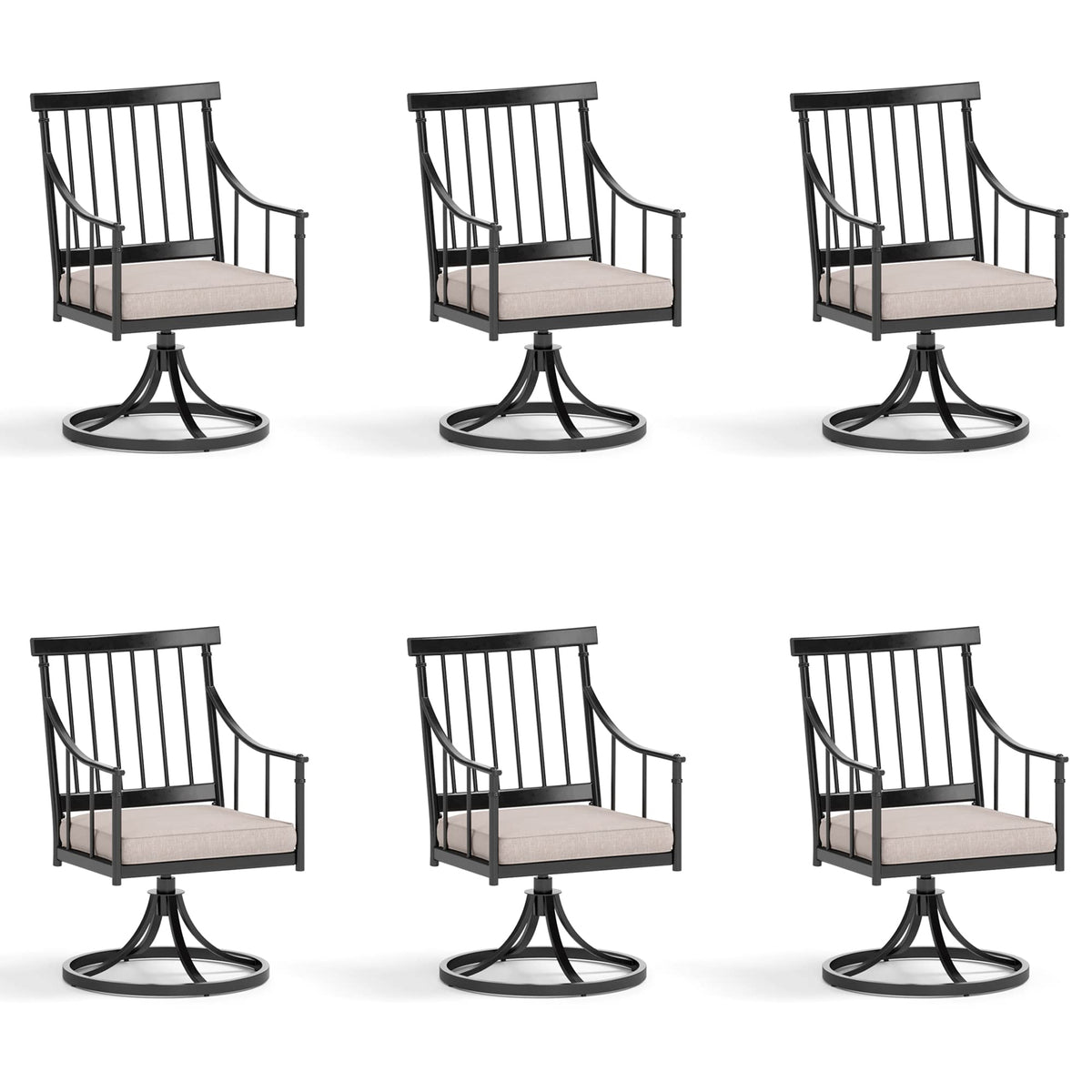 Sophia & William Swivel Patio Chairs Set Of 6, Metal Rocker Patio Outdoor Dining Chairs Set With Seat Cushions, Wrought Iron Pat