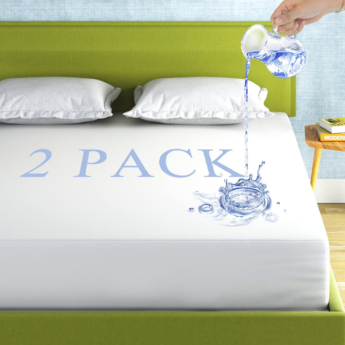 2 Pack Mattress Protector King Size 100% Waterproof Fitted Mattress Cover, Breathable Noiseless & Machine Washable Bed Cover Dee