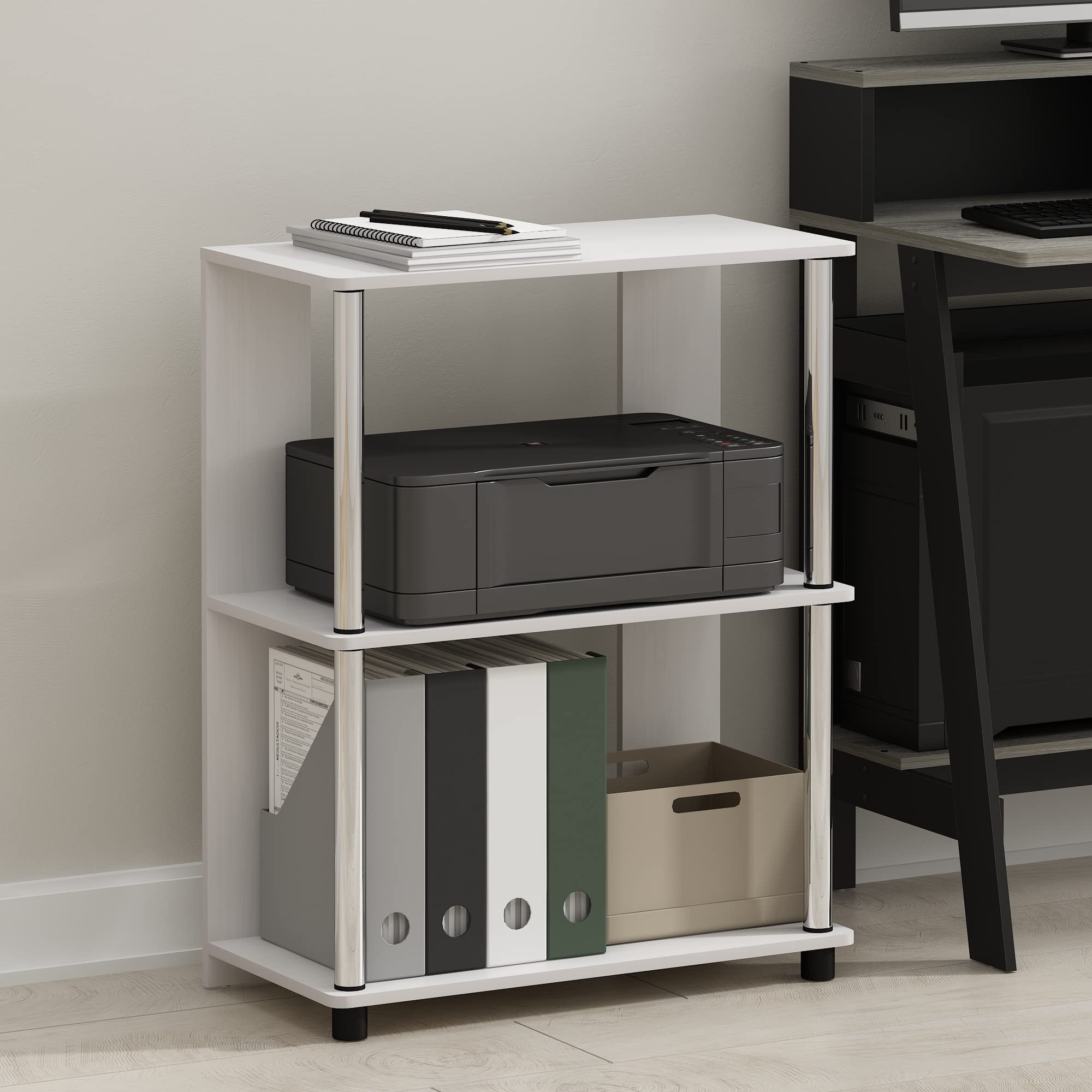 Furinno Jaya Simple Design 3-Tier Bookcase / Bookshelf / Display Rack with Stainless Steel Tubes, White Oak