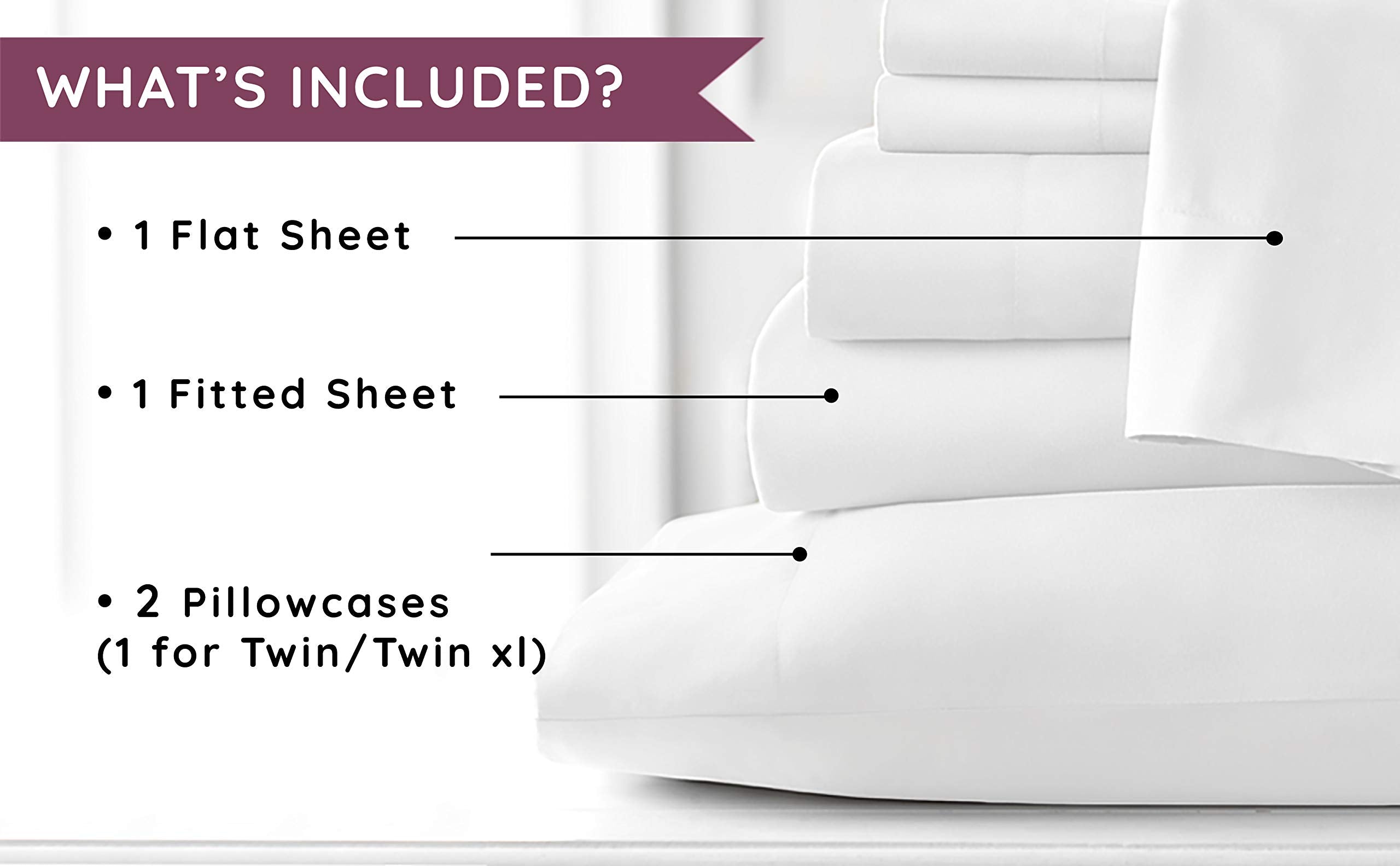 Southshore Fine Living, Inc. 3-Piece Twin Sheet Set With 14-Inch Deep Pocket Fitted Sheet, Oversized Flat Sheet, 1 Pillowcase, T