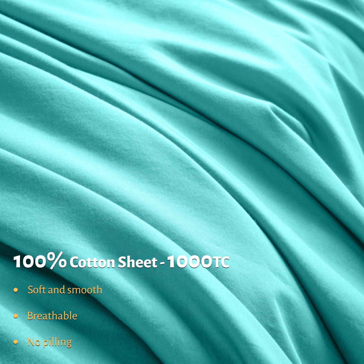 Shilucheng 100% Egyptian Cotton King Size Sheets Set - 1000 Thread Count,Luxury Cotton Bed Sheets,Breathable & Cooling Bedding And Pillow Cases, 16 Inch Deep Pocket - 4 Piece (Seafoam, King)